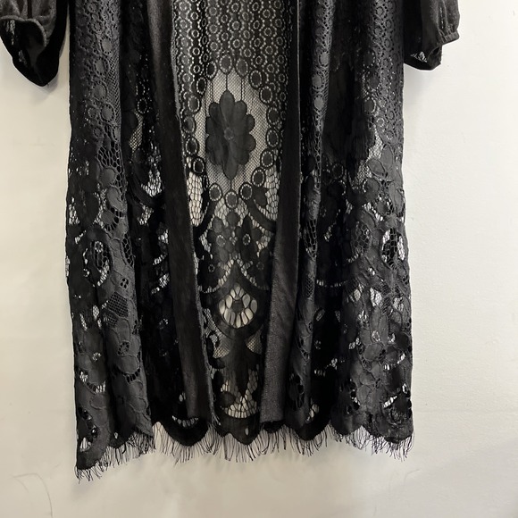 Ember Kimono Womens XL Black Sheer Mesh Crochet Open Front Witchy Whimsigoth - Picture 4 of 10